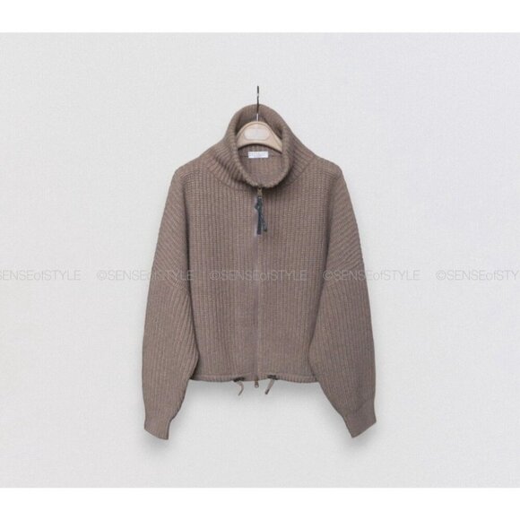 Brunello Cucinelli Cardigan Cashmere Women Brown Zipper Mock Size XS - Picture 5 of 6